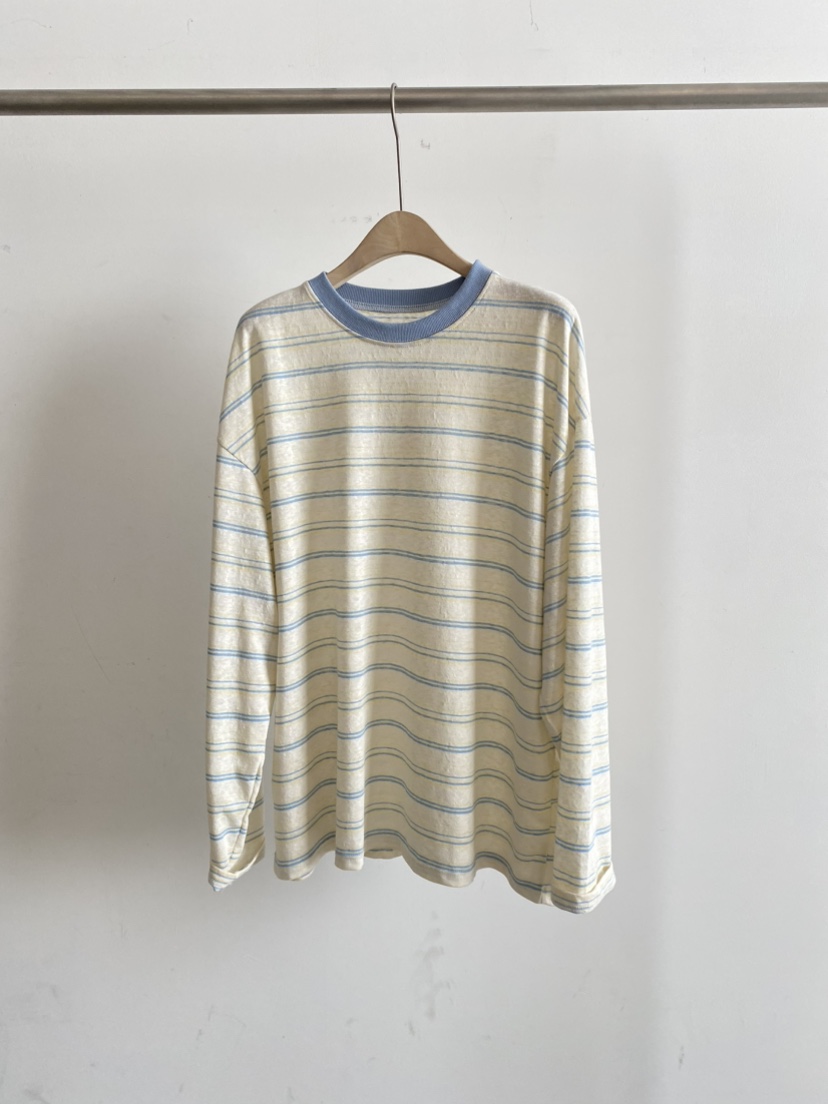 COCOMATON韓國直郵實拍女裝新款26春夏職業長袖T恤亞麻條紋COCOMATON長袖T恤圖色1