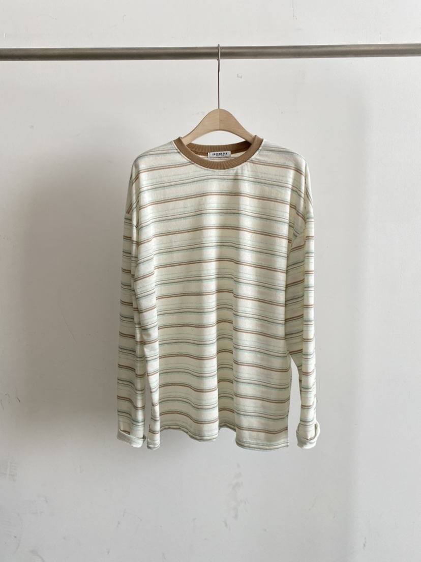 COCOMATON韓國直郵實拍女裝新款26春夏職業長袖T恤亞麻條紋COCOMATON長袖T恤圖色2