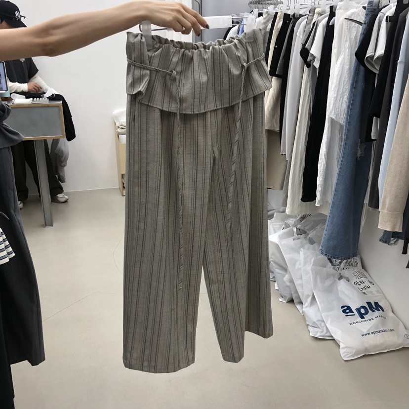 STAINLESS韓國代購女裝新品26春夏職業真品休閑褲喇叭條紋STAINLESS休閑褲圖色1