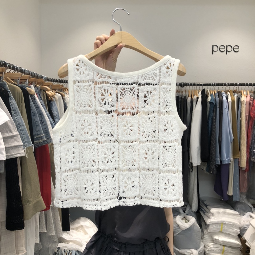 ALMOND PEPE東大門實拍女裝新品人氣馬甲不含內搭鉤針編織ALMOND PEPE馬甲