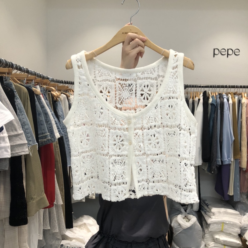 ALMOND PEPE東大門實拍女裝新品人氣馬甲不含內搭鉤針編織ALMOND PEPE馬甲圖色1