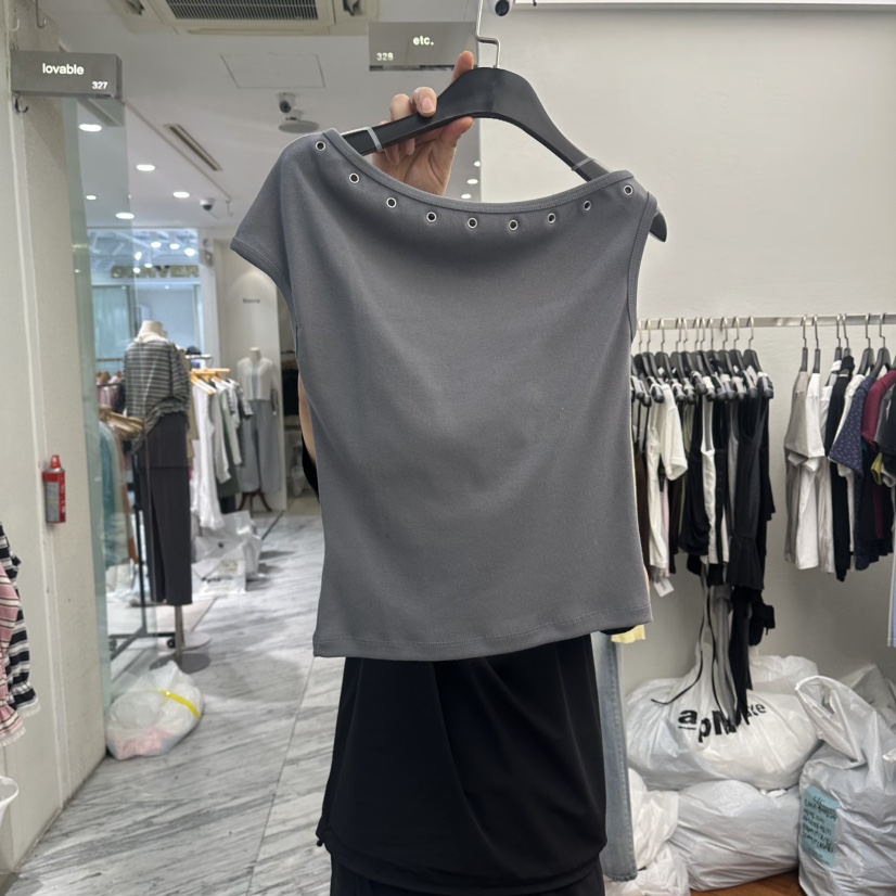 MOANA/ETC韓國代購女裝新品26春夏推薦休閑真品T恤不對稱MOANA/ETCT恤圖色2