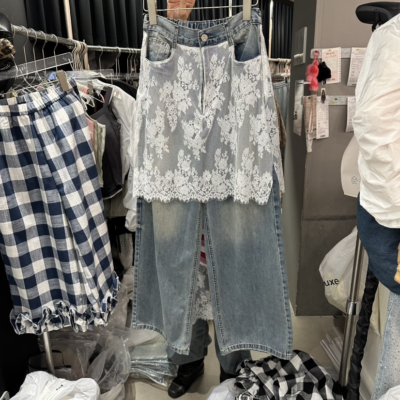 MOMAZU東大門實拍女裝新款推薦時尚休閑真品人氣牛仔褲蕾絲MOMAZU牛仔褲圖色1