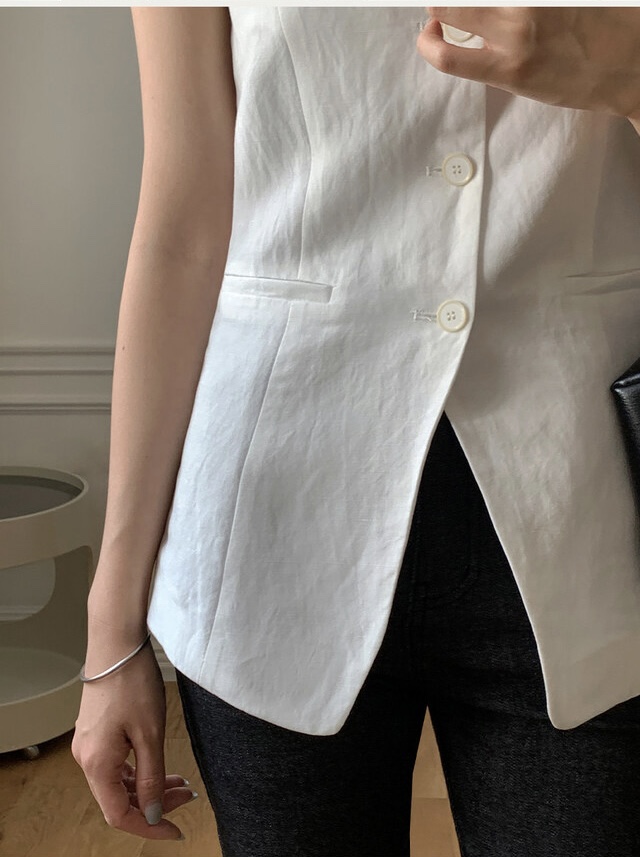 FRILL-T/DADA韓國東大門直郵女士新品26春夏馬甲船領亞麻FRILL-T/DADA馬甲