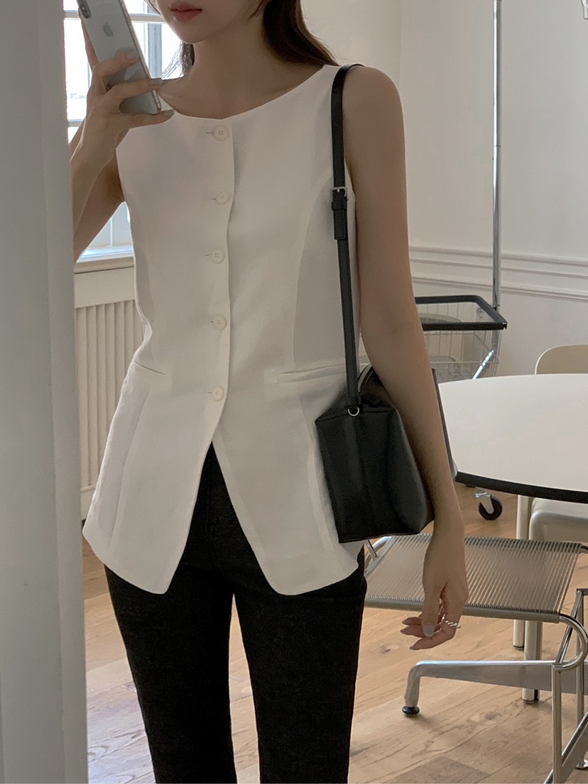 FRILL-T/DADA韓國東大門直郵女士新品26春夏馬甲船領亞麻FRILL-T/DADA馬甲