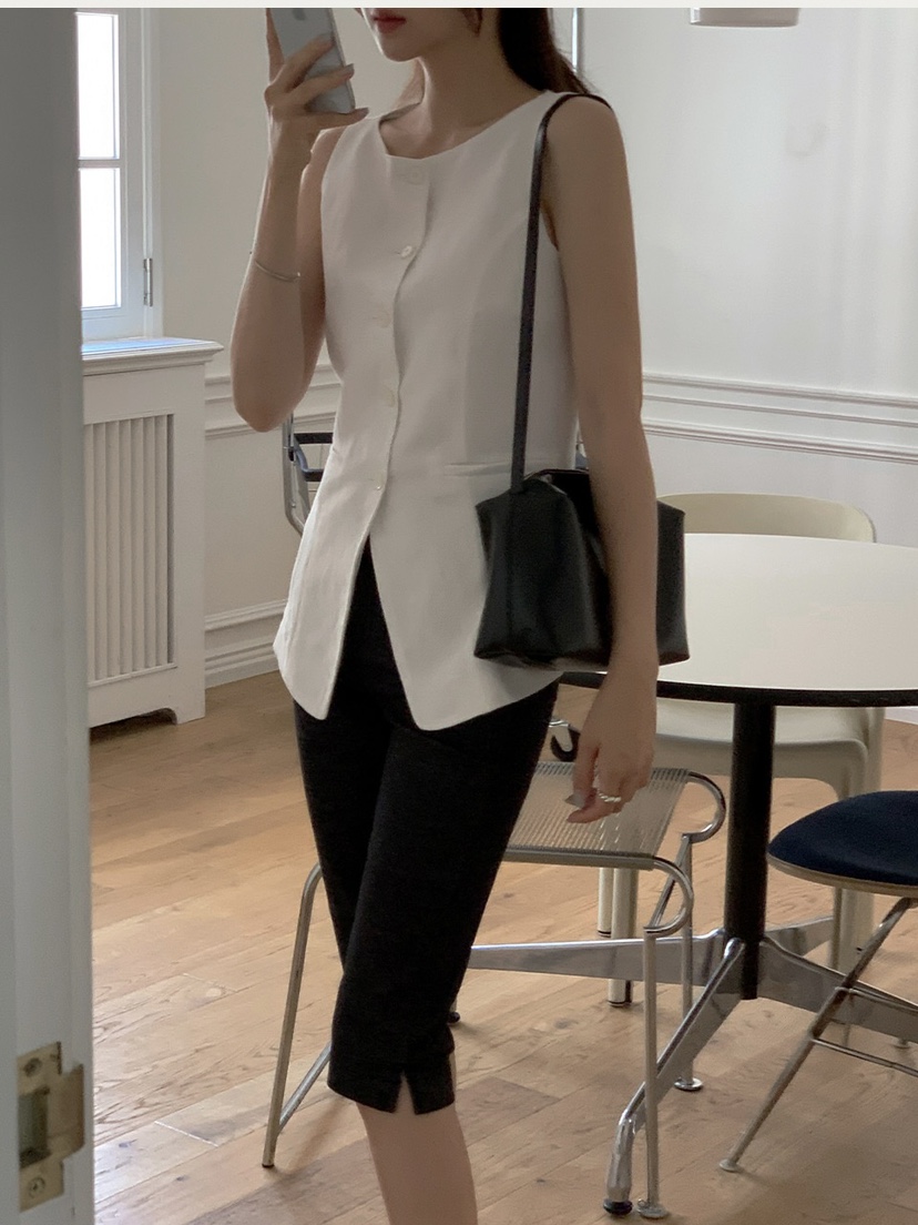 FRILL-T/DADA韓國東大門直郵女士新品26春夏馬甲船領亞麻FRILL-T/DADA馬甲