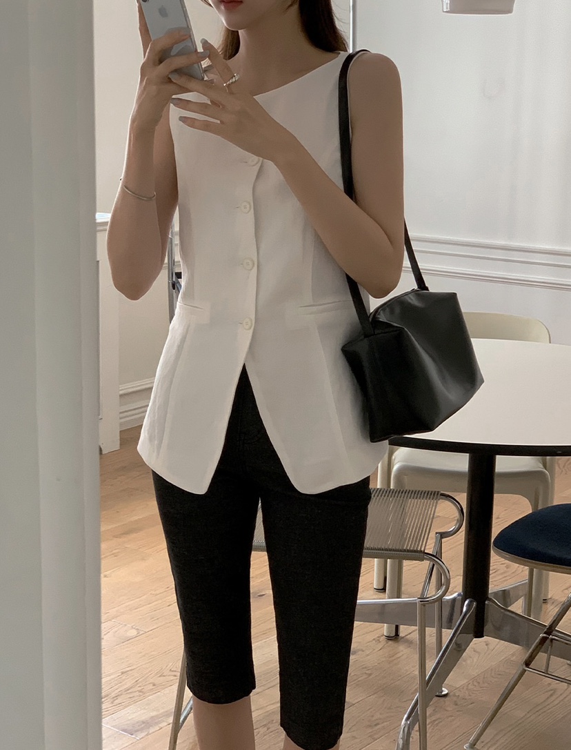 FRILL-T/DADA韓國東大門直郵女士新品26春夏馬甲船領亞麻FRILL-T/DADA馬甲