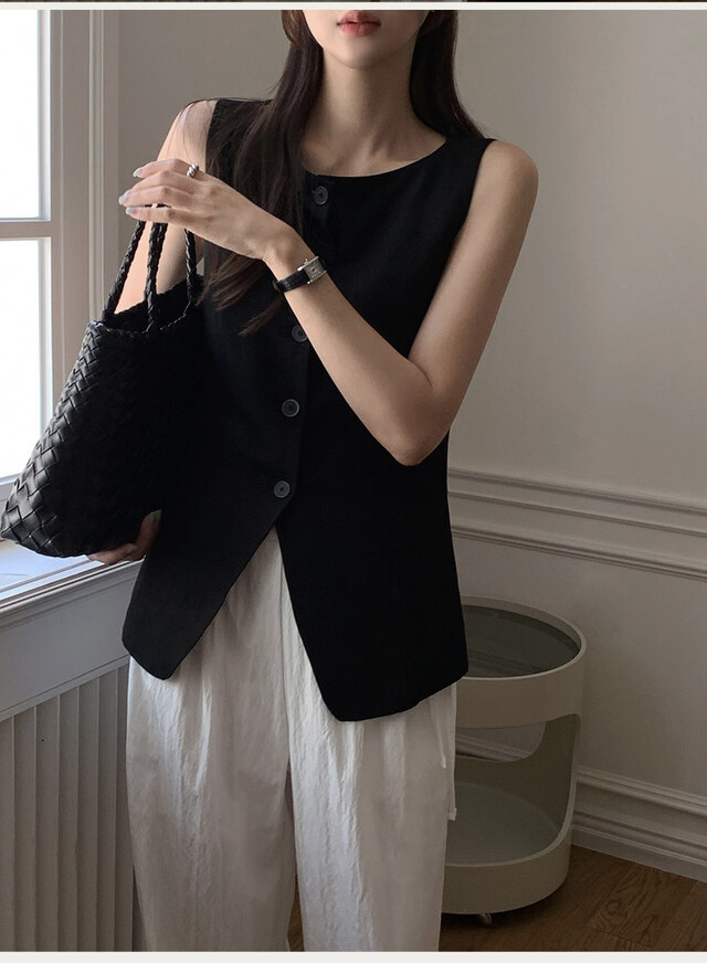 FRILL-T/DADA韓國東大門直郵女士新品26春夏馬甲船領亞麻FRILL-T/DADA馬甲