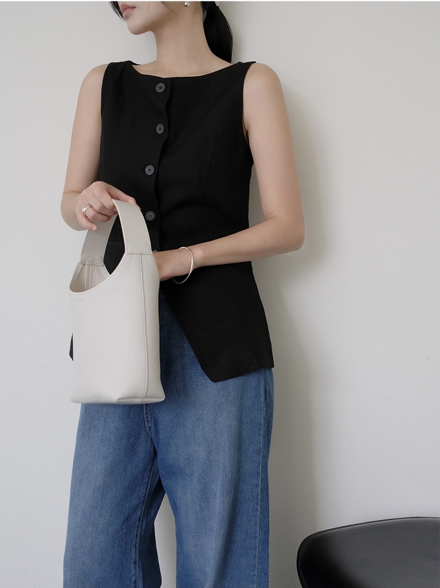 FRILL-T/DADA韓國東大門直郵女士新品26春夏馬甲船領亞麻FRILL-T/DADA馬甲