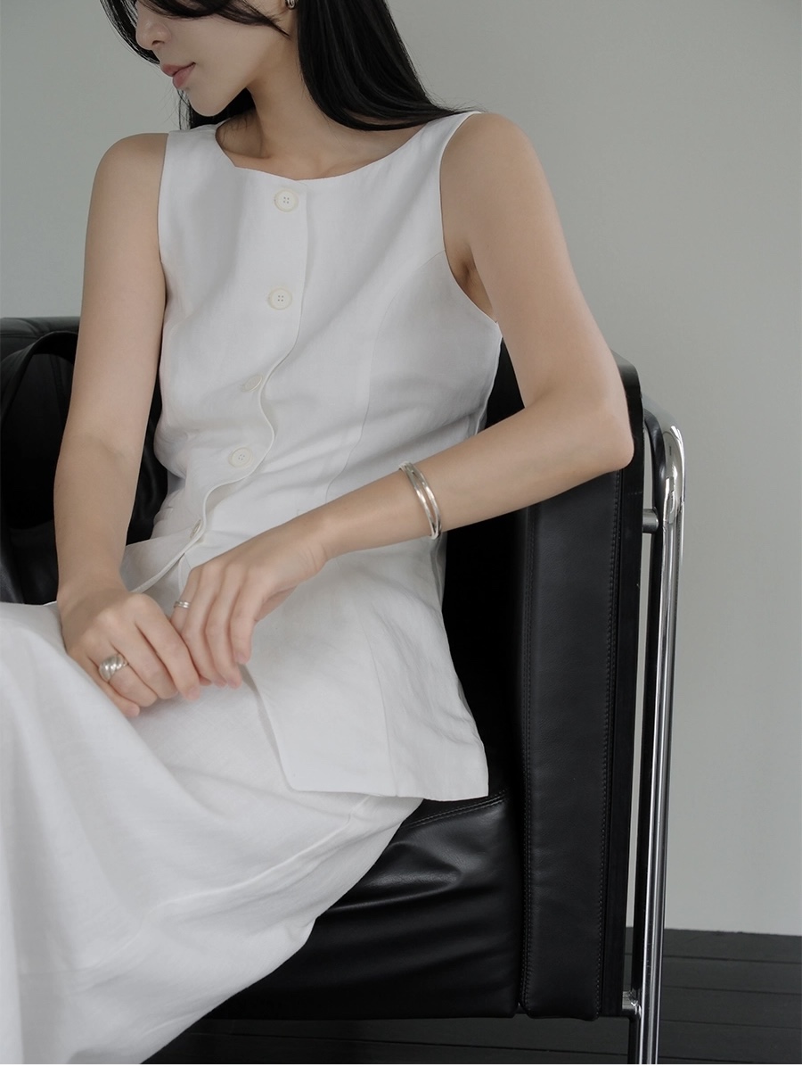 FRILL-T/DADA韓國東大門直郵女士新品26春夏馬甲船領亞麻FRILL-T/DADA馬甲