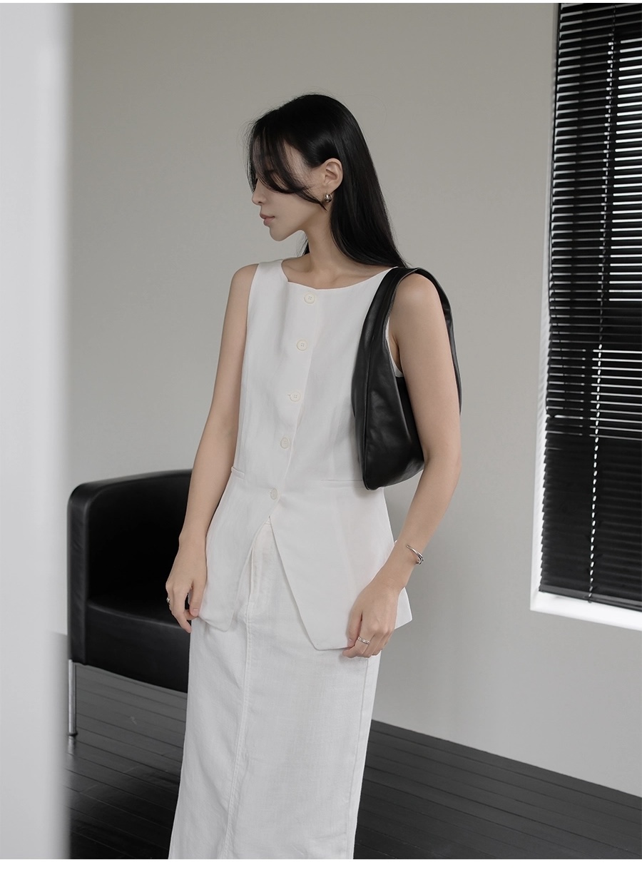 FRILL-T/DADA韓國東大門直郵女士新品26春夏馬甲船領亞麻FRILL-T/DADA馬甲