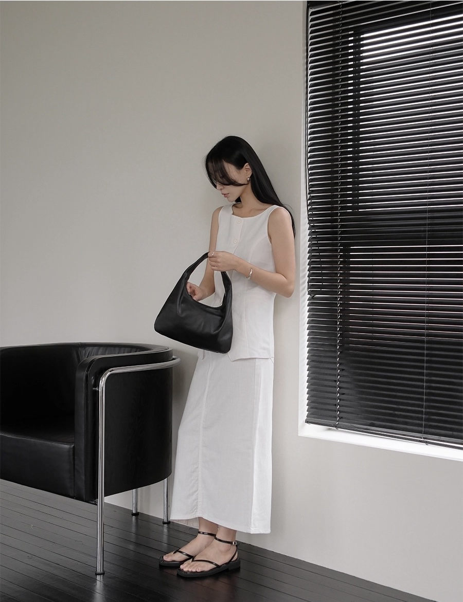 FRILL-T/DADA韓國東大門直郵女士新品26春夏馬甲船領亞麻FRILL-T/DADA馬甲