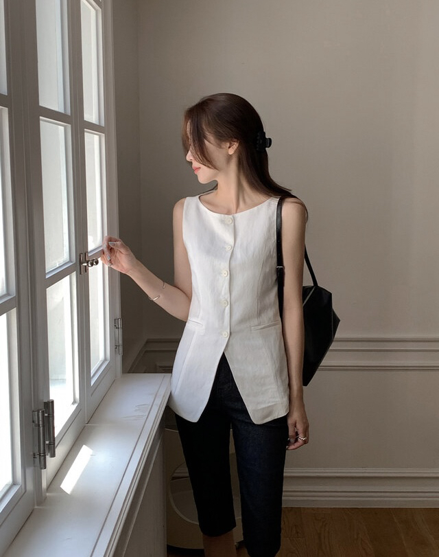 FRILL-T/DADA韓國東大門直郵女士新品26春夏馬甲船領亞麻FRILL-T/DADA馬甲圖色2