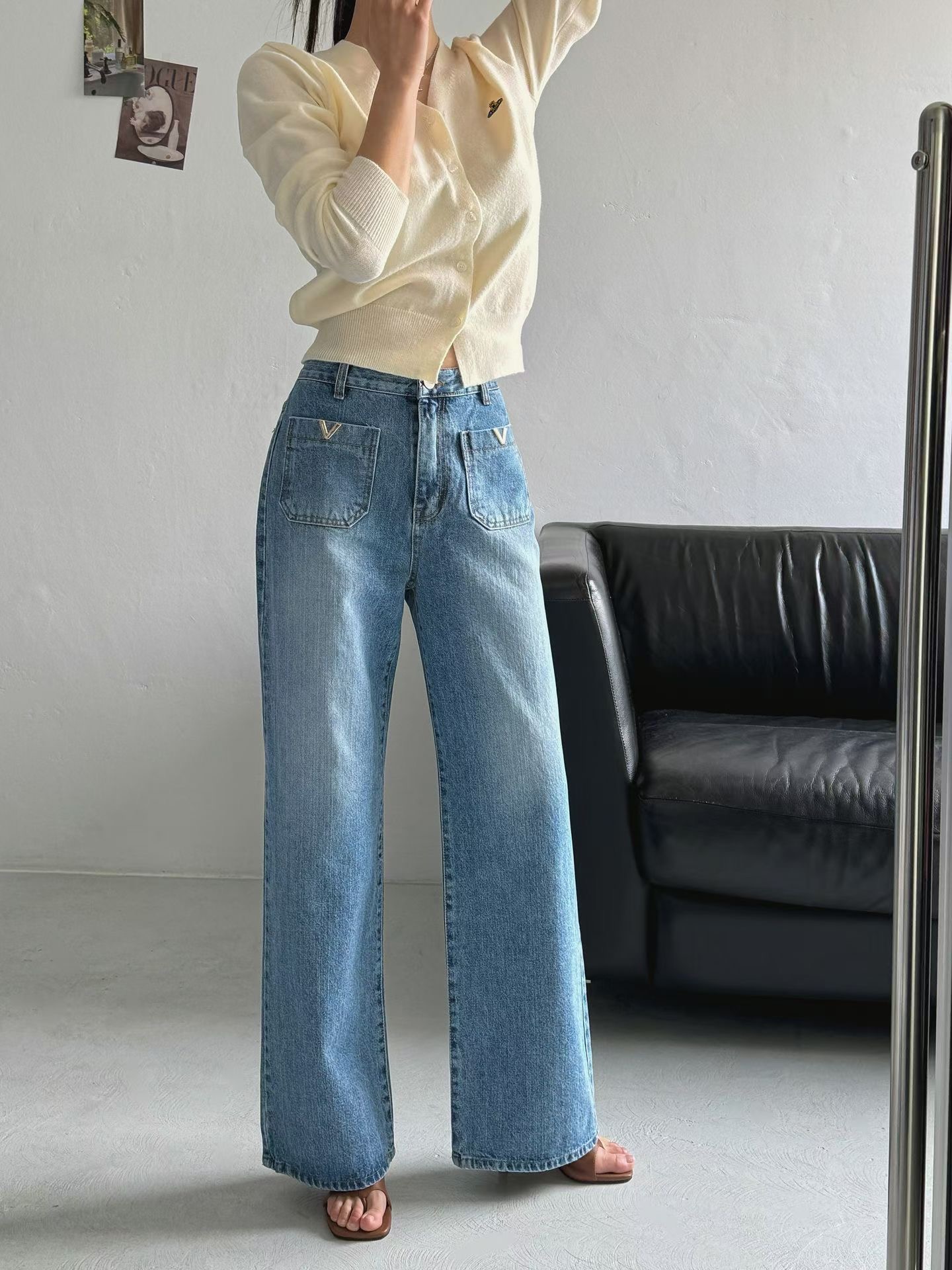 BLOCK韓國東大門直郵女裝新款推薦人氣熱賣職業時尚牛仔褲BLOCK牛仔褲