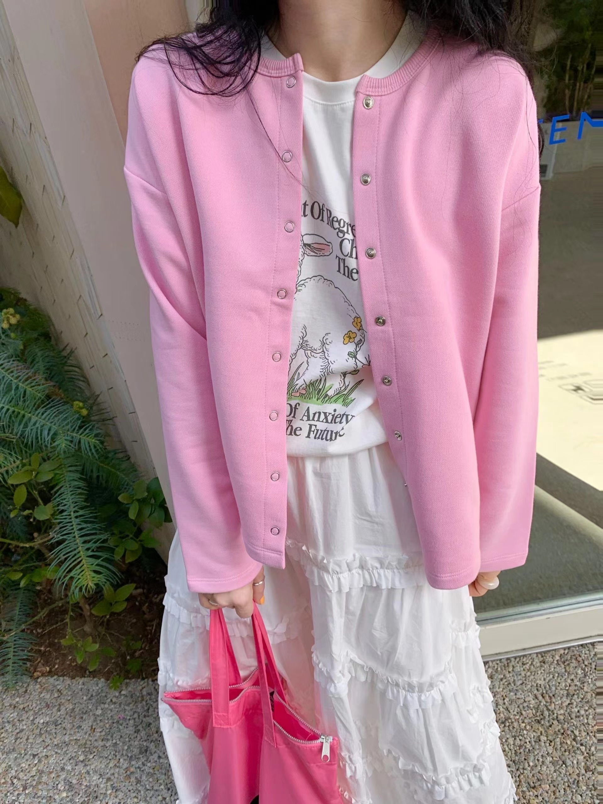 4PI韓國東大門直郵女士新款26春夏職業長袖T恤羊毛衫開襟4PI長袖T恤