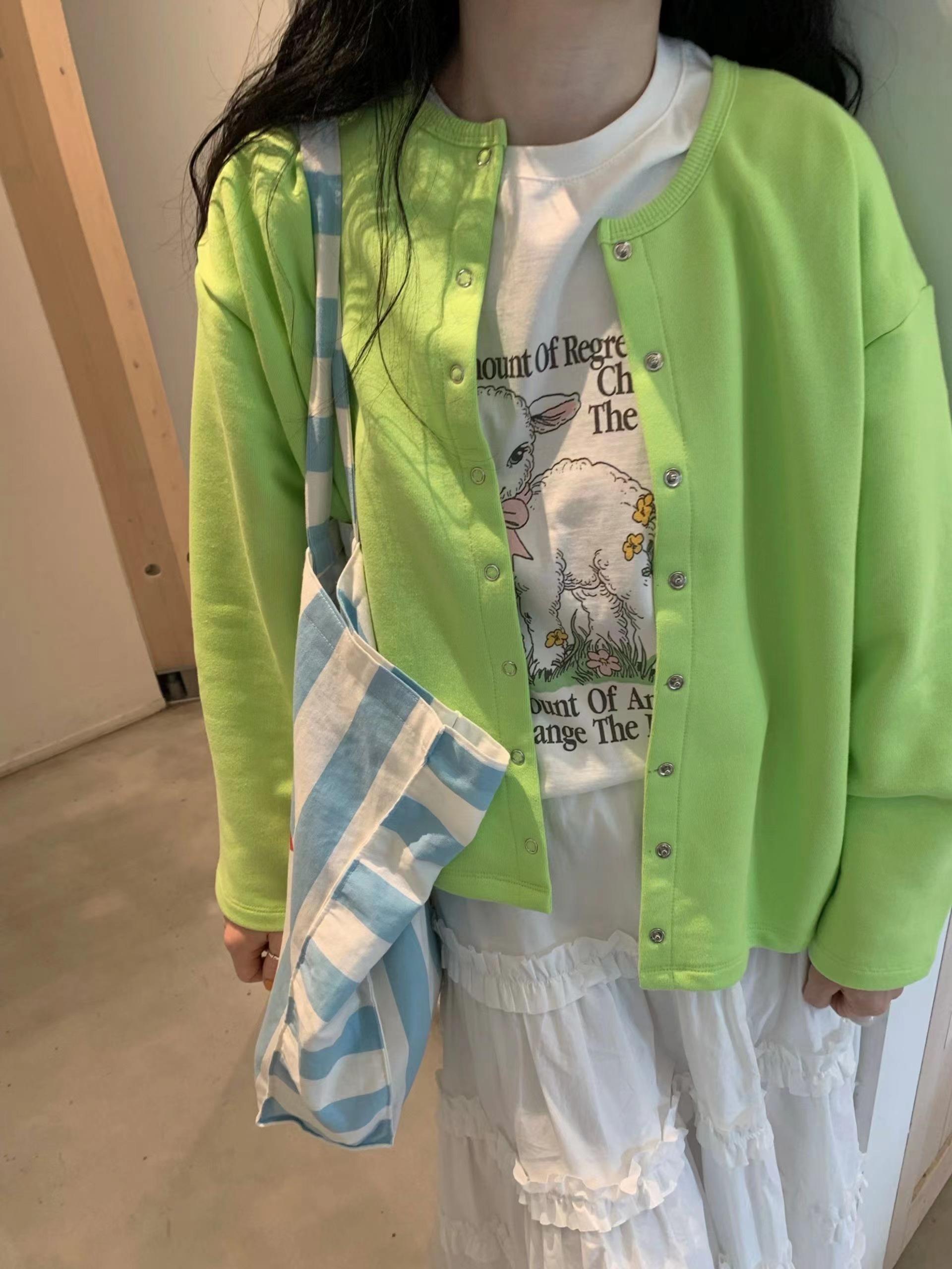 4PI韓國東大門直郵女士新款26春夏職業長袖T恤羊毛衫開襟4PI長袖T恤