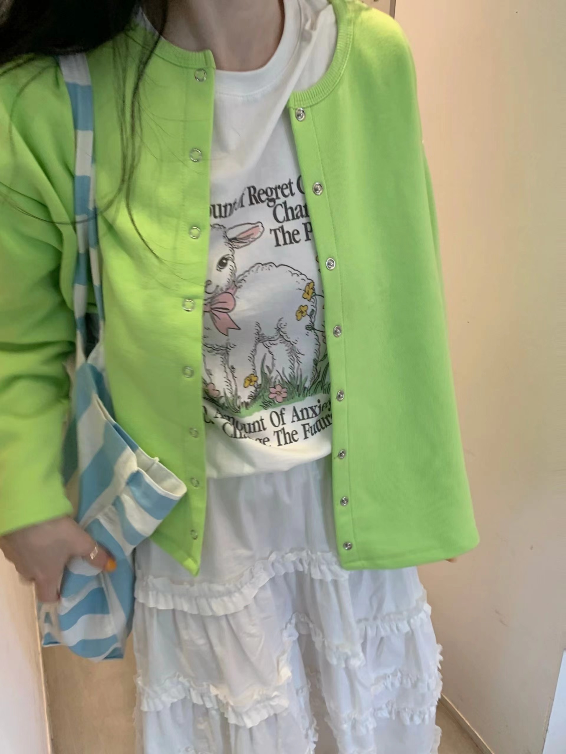 4PI韓國東大門直郵女士新款26春夏職業長袖T恤羊毛衫開襟4PI長袖T恤