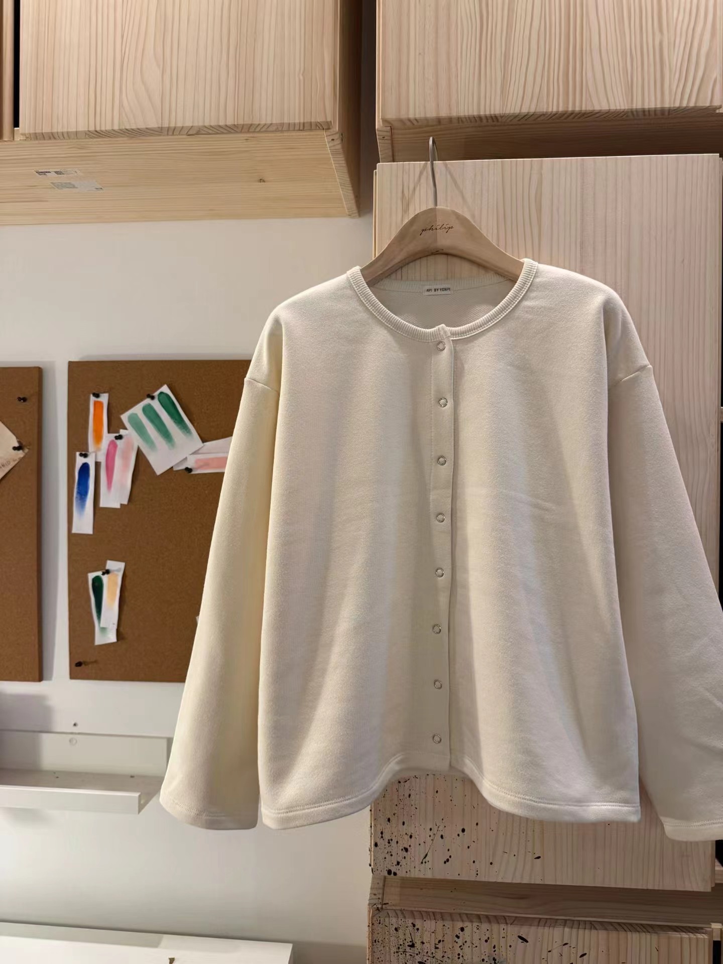 4PI韓國東大門直郵女士新款26春夏職業長袖T恤羊毛衫開襟4PI長袖T恤圖色1