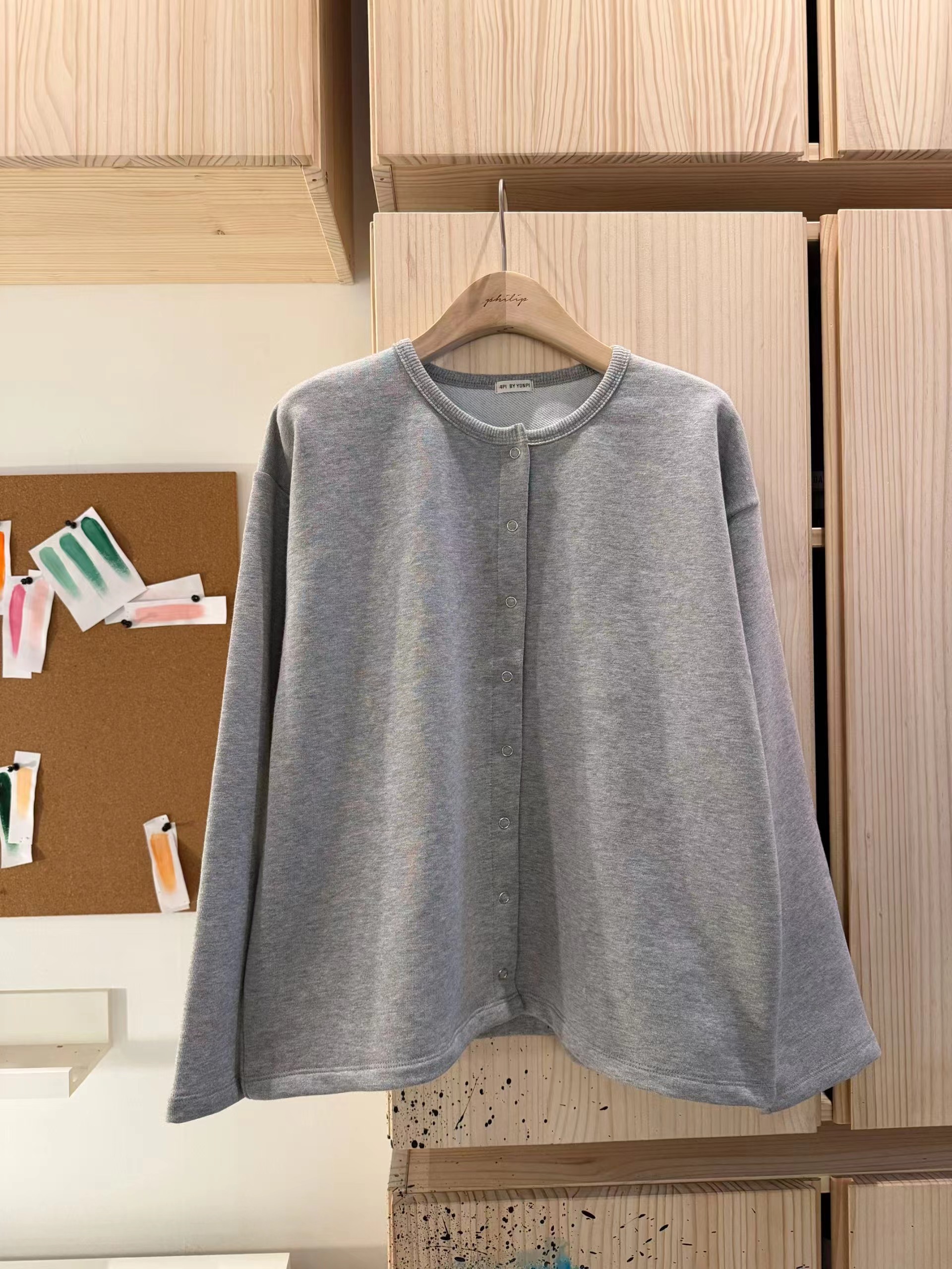 4PI韓國東大門直郵女士新款26春夏職業長袖T恤羊毛衫開襟4PI長袖T恤圖色2