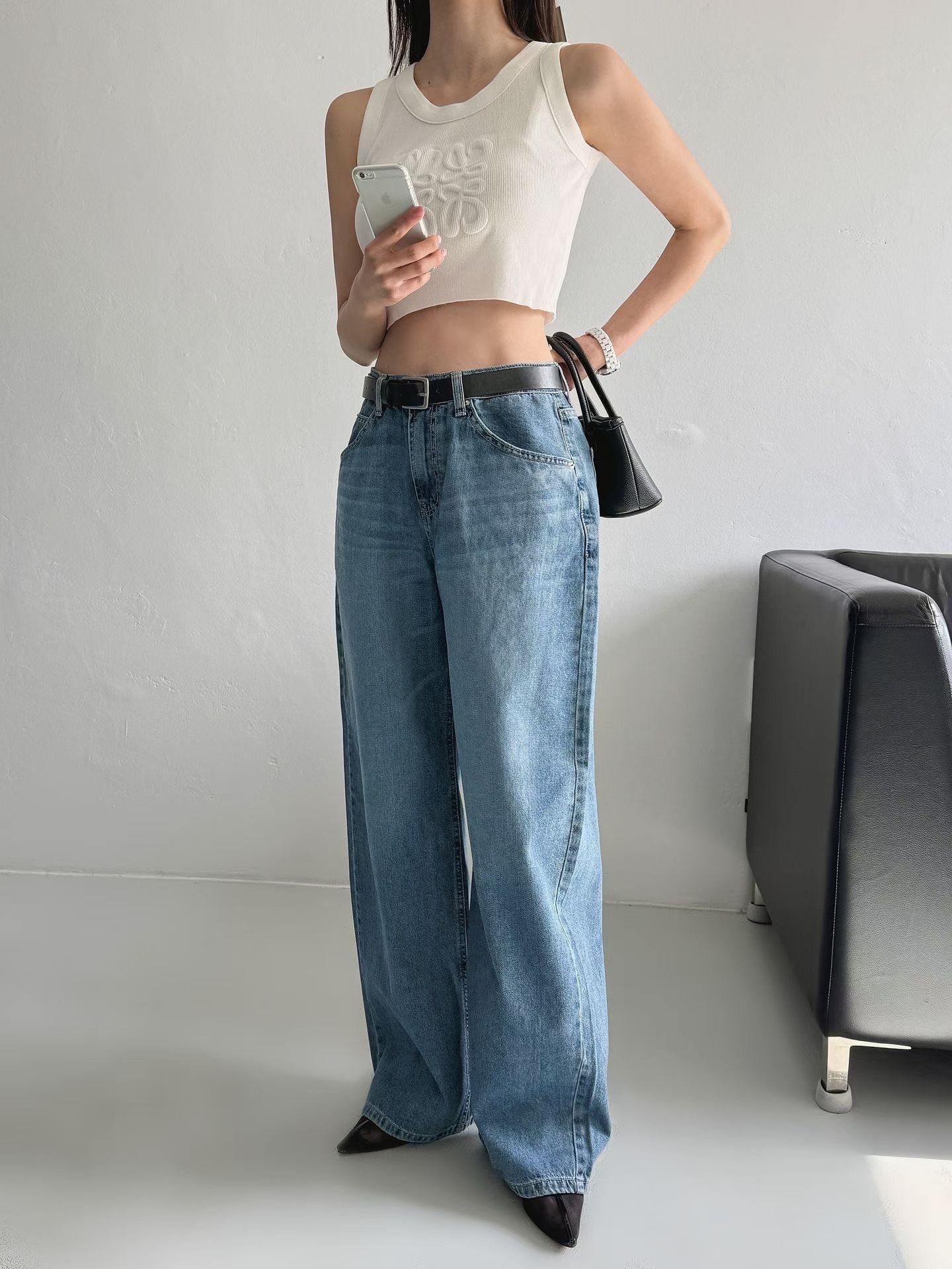 BLOCK韓國代購女士新品休閑職業26春夏人氣熱賣時尚牛仔褲BLOCK牛仔褲