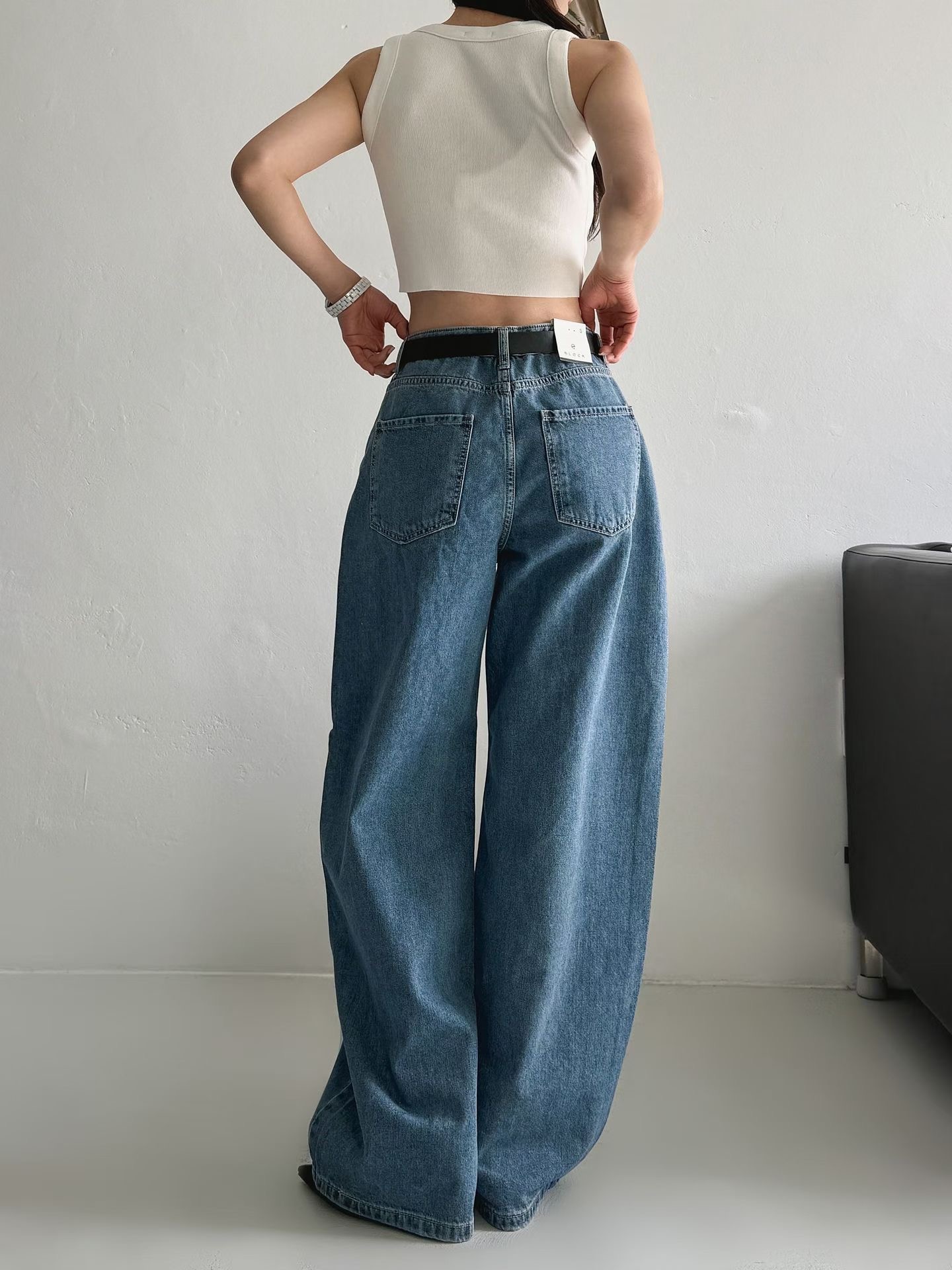 BLOCK韓國代購女士新品休閑職業26春夏人氣熱賣時尚牛仔褲BLOCK牛仔褲