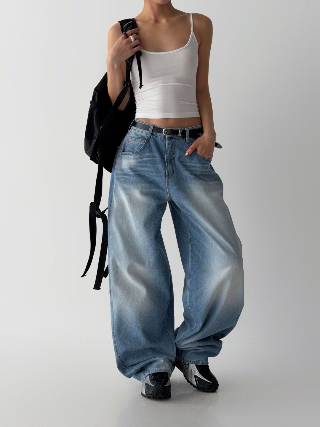 BLOCK韓國東大門直郵女裝新款推薦休閑熱賣牛仔褲不含腰帶BLOCK牛仔褲