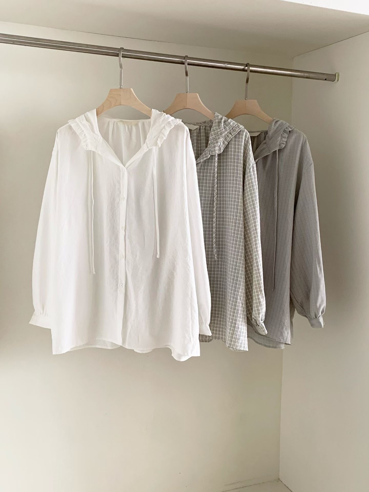 AND韓國直郵女士新品時尚26春夏職業推薦襯衫蕾絲衫連帽衫AND襯衫/蕾絲衫圖色3左三色