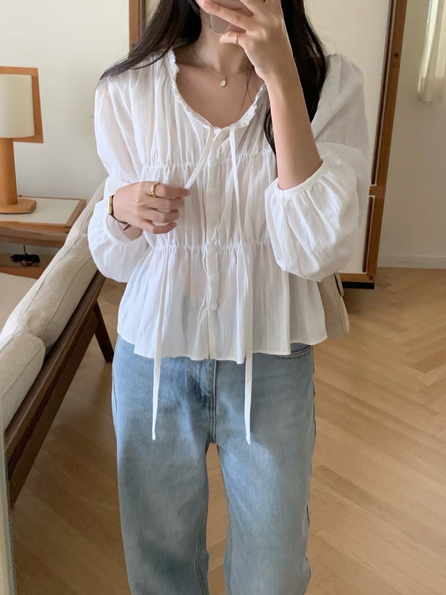 AND韓國東大門直郵女士新款職業人氣26春夏時尚襯衫蕾絲衫AND襯衫/蕾絲衫圖色1