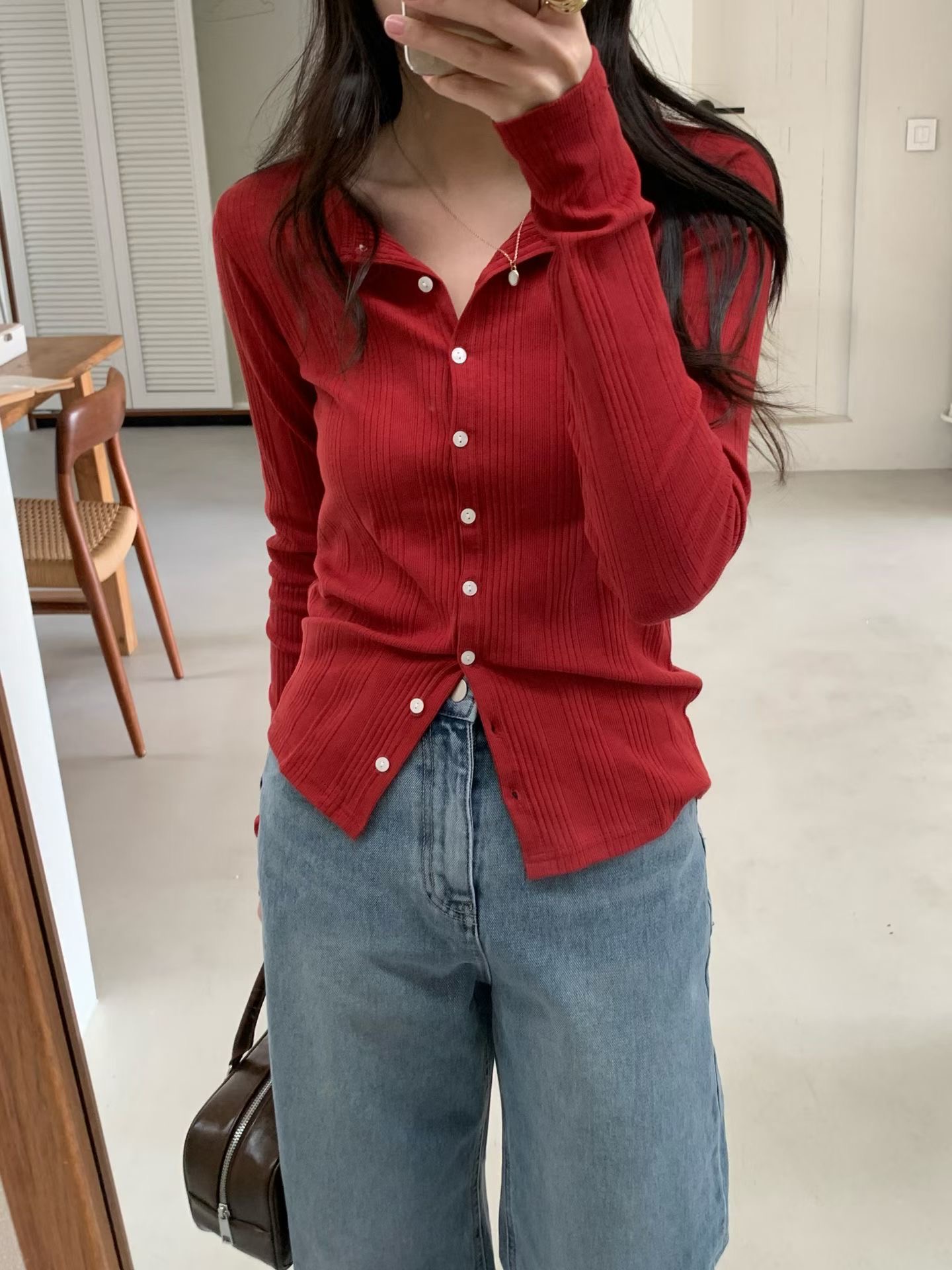 AND韓國直郵實拍女裝新款推薦時尚職業人氣針織衫開衫羅紋AND針織衫