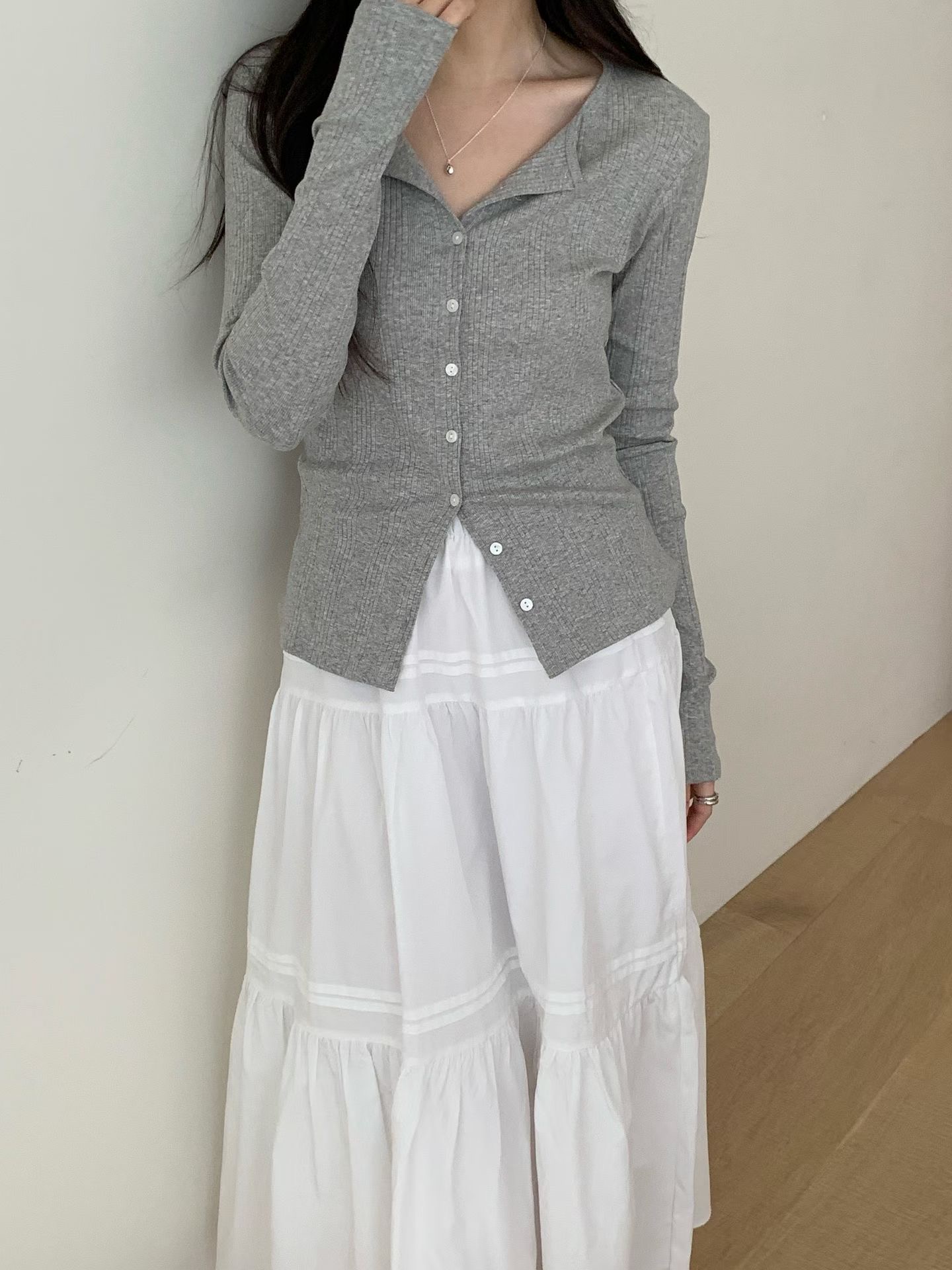 AND韓國直郵實拍女裝新款推薦時尚職業人氣針織衫開衫羅紋AND針織衫圖色2