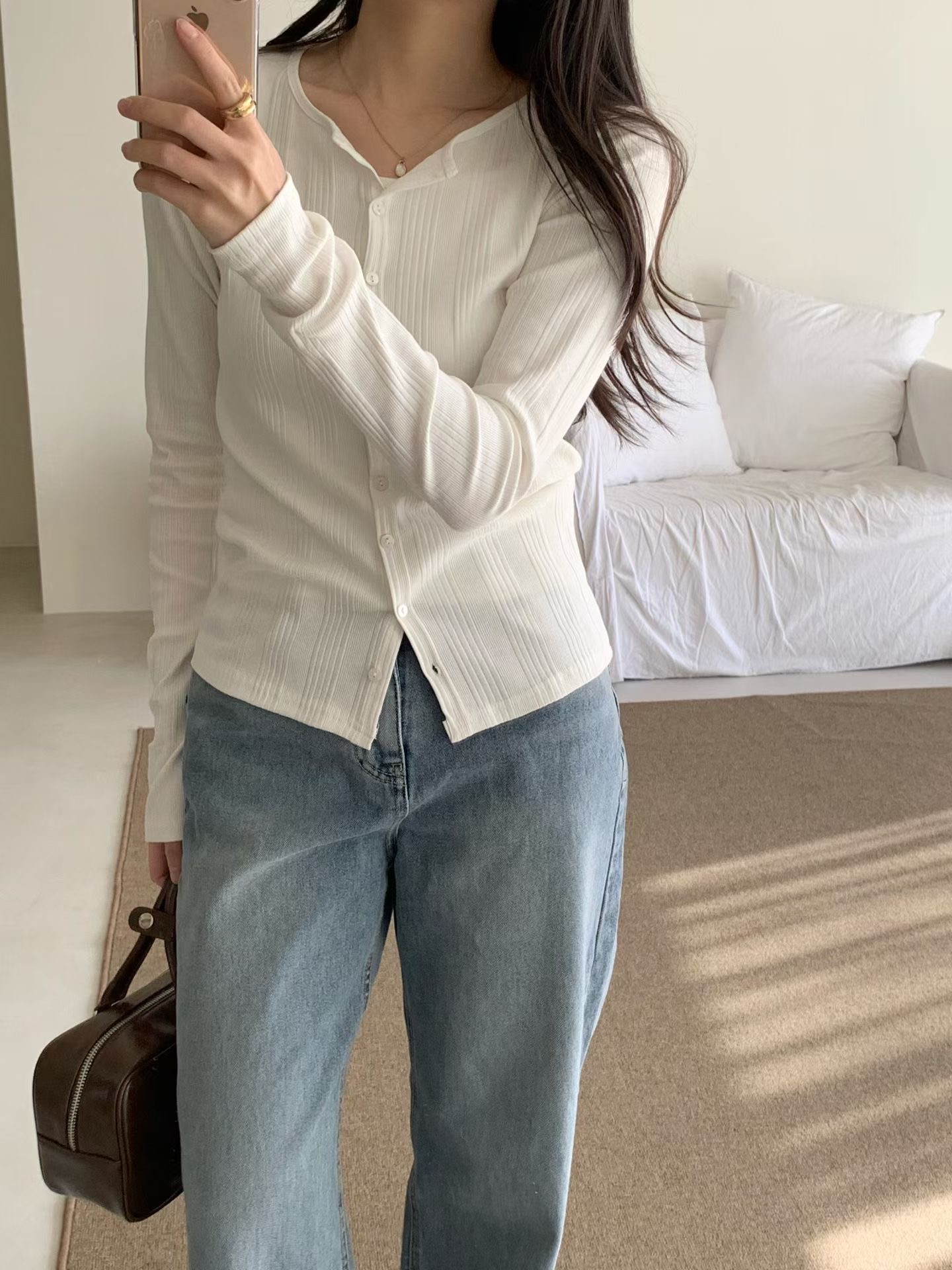 AND韓國直郵實拍女裝新款推薦時尚職業人氣針織衫開衫羅紋AND針織衫圖色3