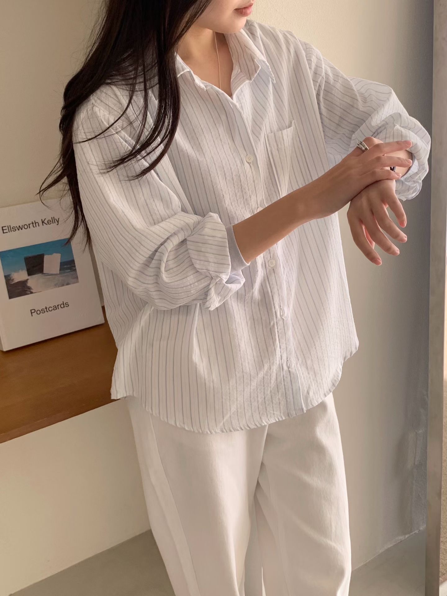 AND韓國代購女裝新品人氣熱賣推薦休閑時尚襯衫蕾絲衫條紋AND襯衫/蕾絲衫