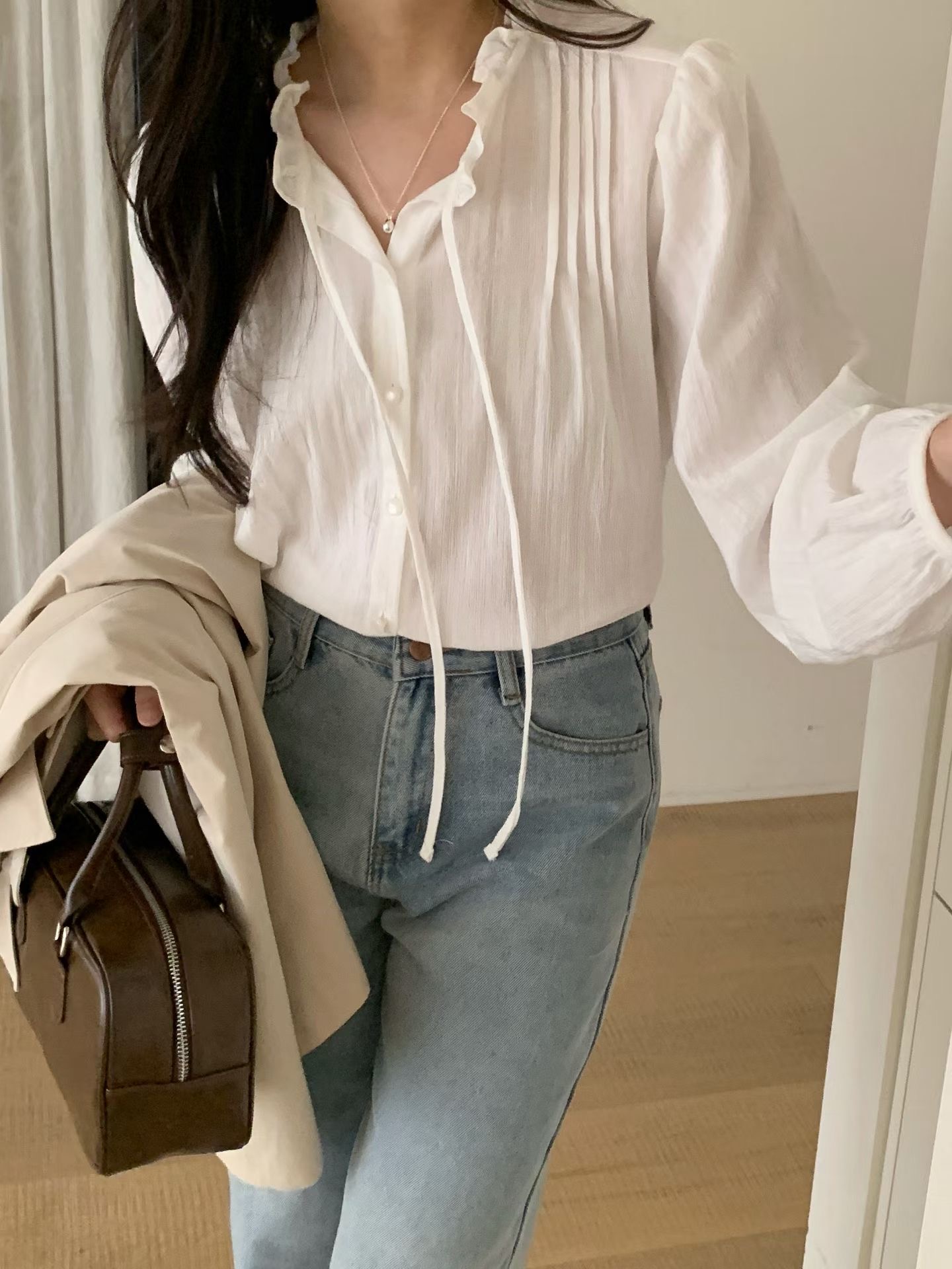 AND韓國直郵女裝新款人氣推薦熱賣時尚休閑襯衫蕾絲衫褶裥AND襯衫/蕾絲衫圖色2