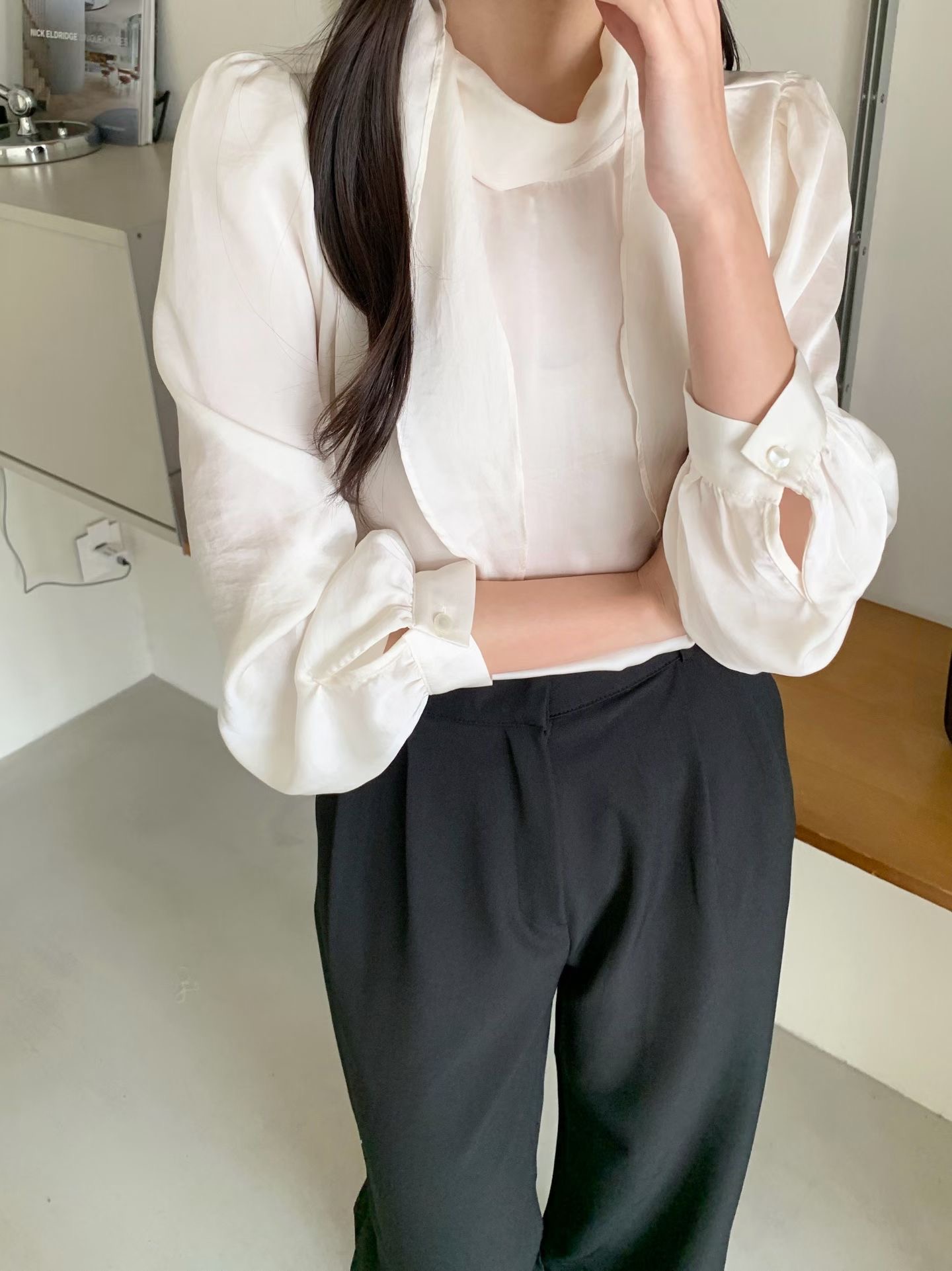 AND韓國代購女士新品休閑推薦人氣26春夏職業襯衫蕾絲衫圍巾AND襯衫/蕾絲衫圖色1