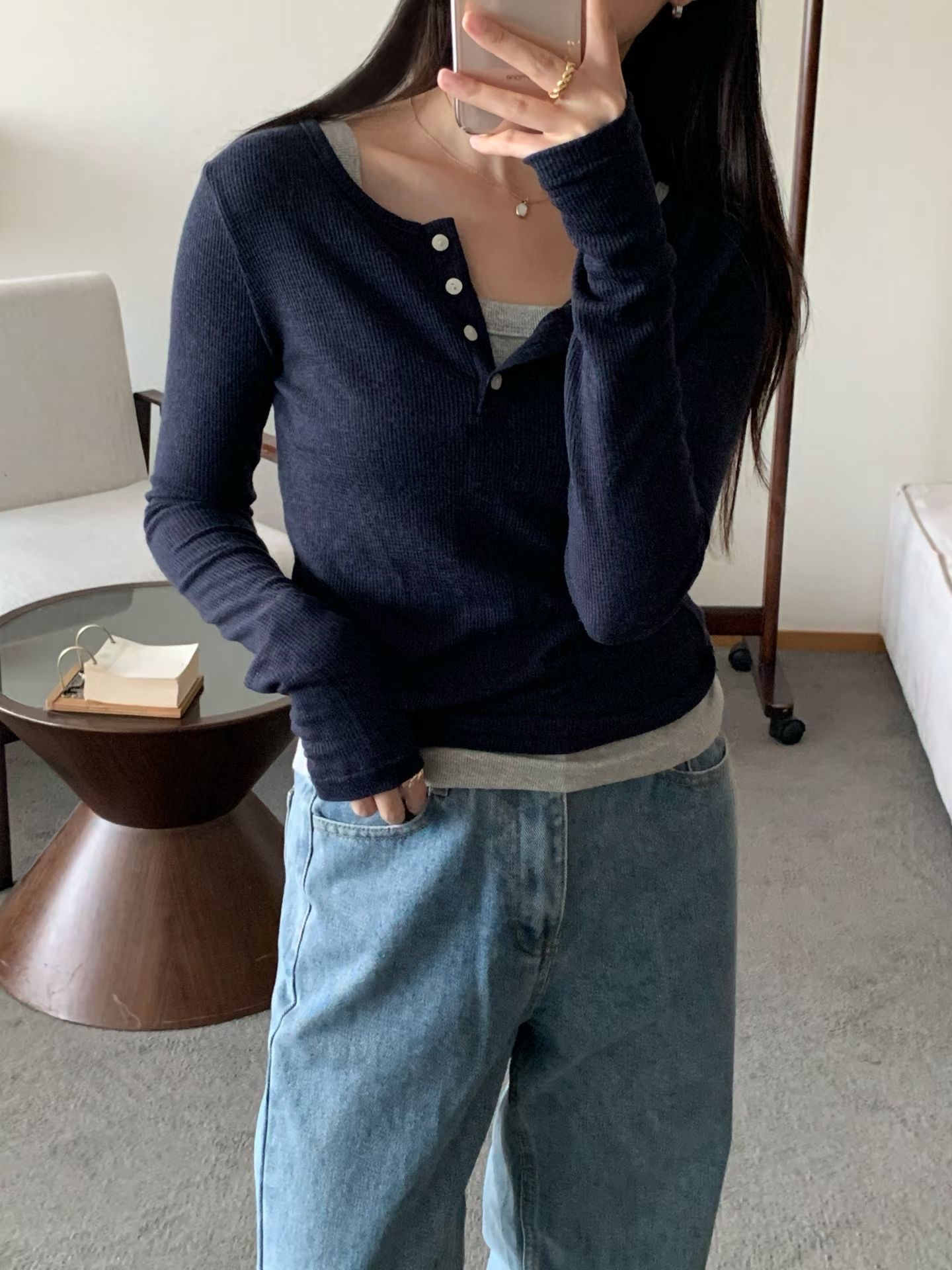 AND韓國東大門直郵女士新品推薦熱賣職業長袖T恤不含內搭AND長袖T恤