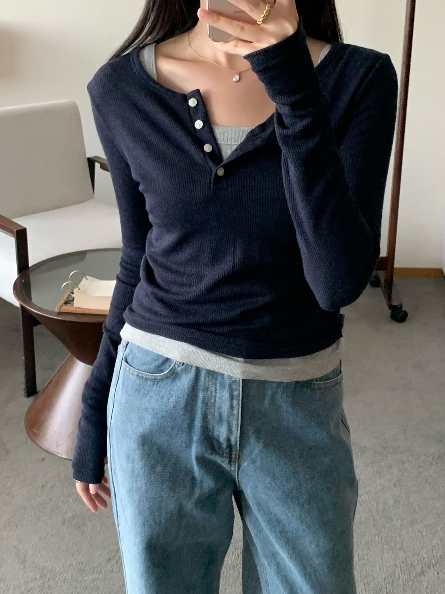 AND韓國東大門直郵女士新品推薦熱賣職業長袖T恤不含內搭AND長袖T恤圖色1