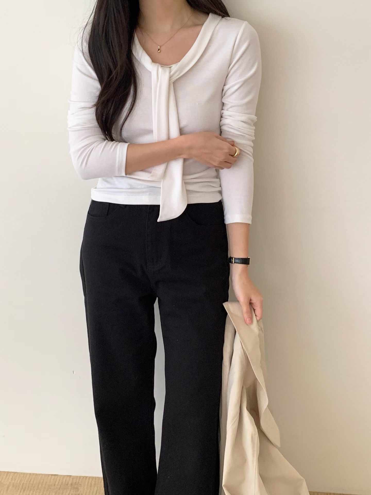 AND韓國東大門代購女士新款時尚休閑26春夏職業推薦長袖T恤AND長袖T恤