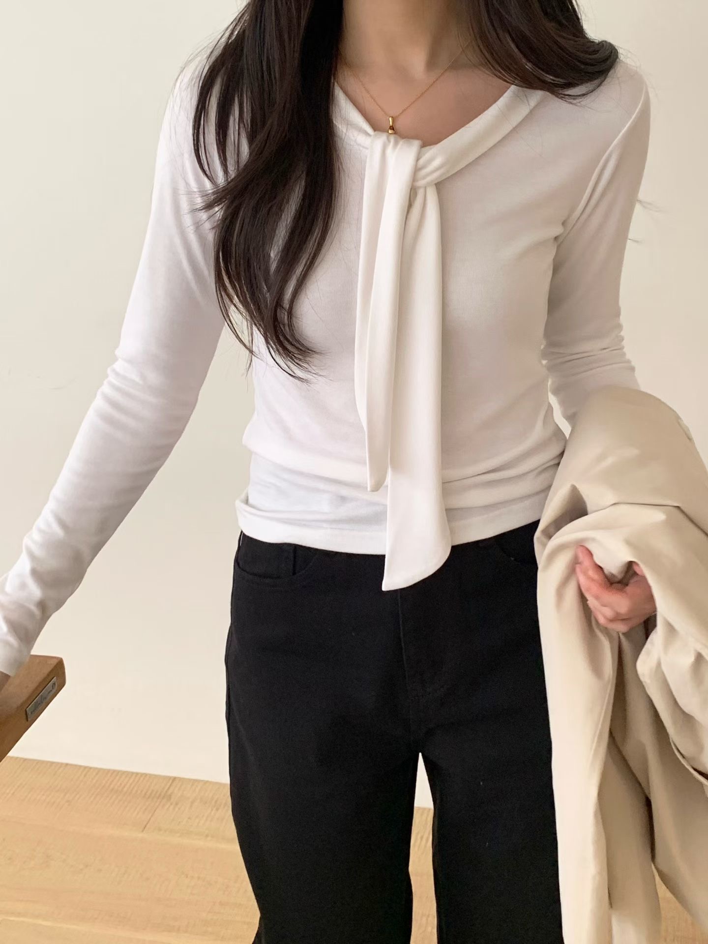 AND韓國東大門代購女士新款時尚休閑26春夏職業推薦長袖T恤AND長袖T恤圖色1