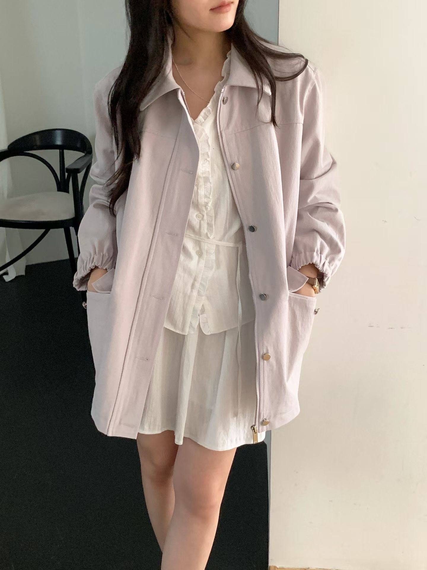 AND韓國直郵女士新款時尚26春夏人氣職業熱賣夾克不含圍巾AND夾克圖色1