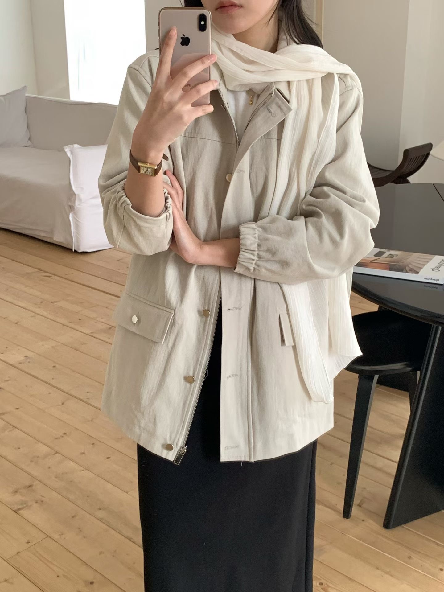 AND韓國直郵女士新款時尚26春夏人氣職業熱賣夾克不含圍巾AND夾克圖色2