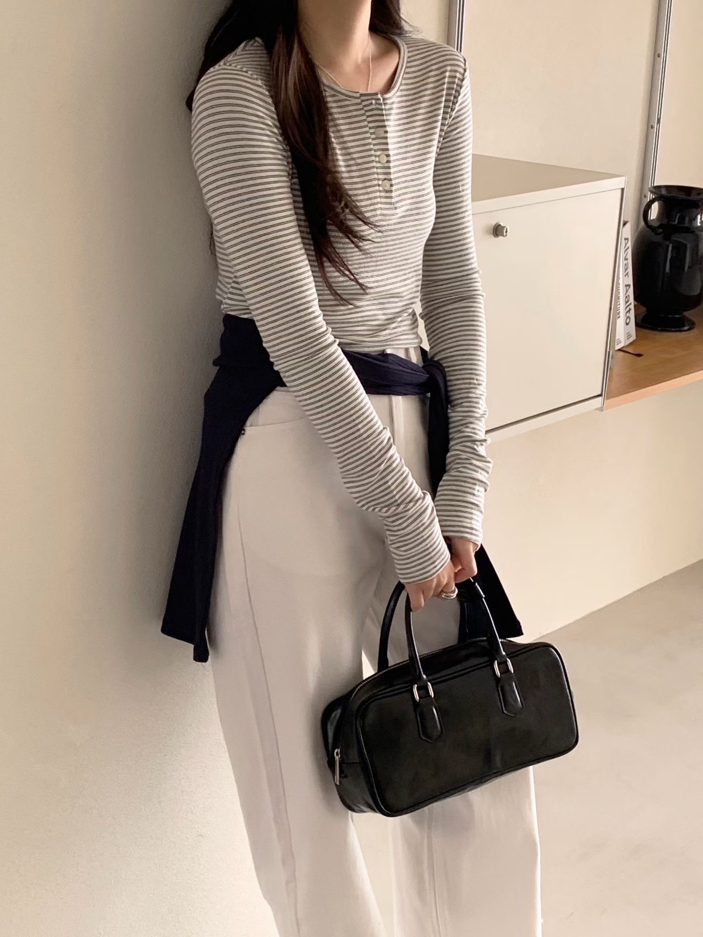 AND韓國東大門直郵女士新款休閑人氣推薦熱賣長袖T恤條紋AND長袖T恤