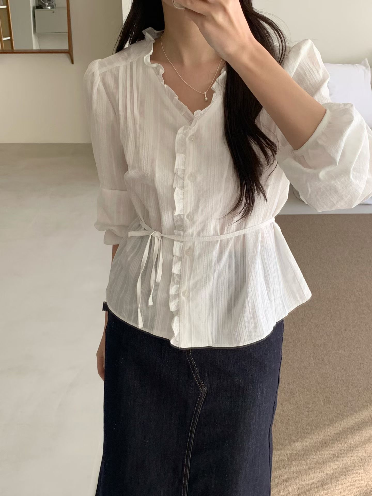 AND韓國直郵女士新品熱賣26春夏職業人氣時尚推薦襯衫蕾絲衫AND襯衫/蕾絲衫圖色1