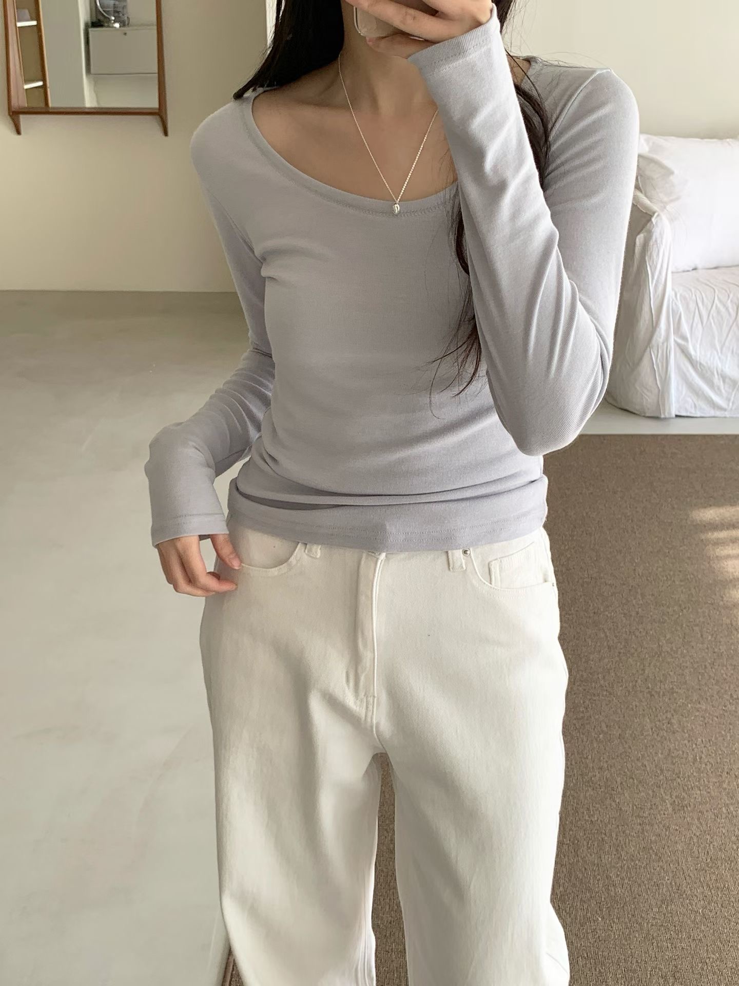 AND韓國代購女裝新品熱賣休閑推薦時尚人氣職業26春夏長袖T恤AND長袖T恤圖色1