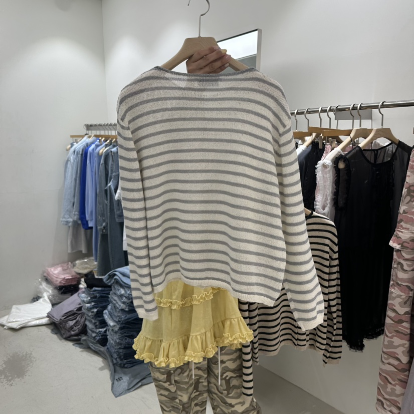 REPELLER韓國直郵實拍女裝新品熱賣時尚推薦針織衫開衫條紋REPELLER針織衫