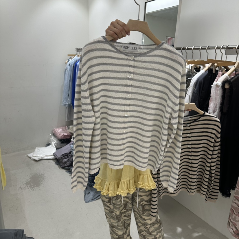 REPELLER韓國直郵實拍女裝新品熱賣時尚推薦針織衫開衫條紋REPELLER針織衫圖色1