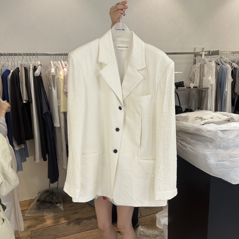 CREAM VILLA韓國代購女士新品26春夏夾克不含絲巾復古CREAMVILLA夾克圖色1