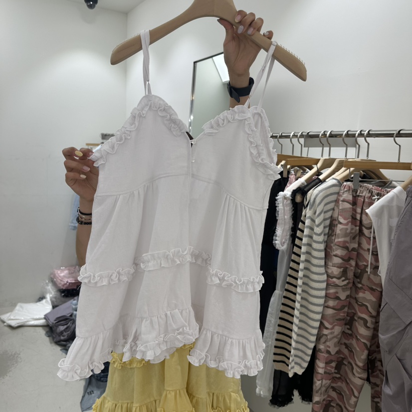 REPELLER韓國直郵女士新品26春夏吊帶背心不含內搭荷葉邊亞麻REPELLER吊帶/背心圖色1