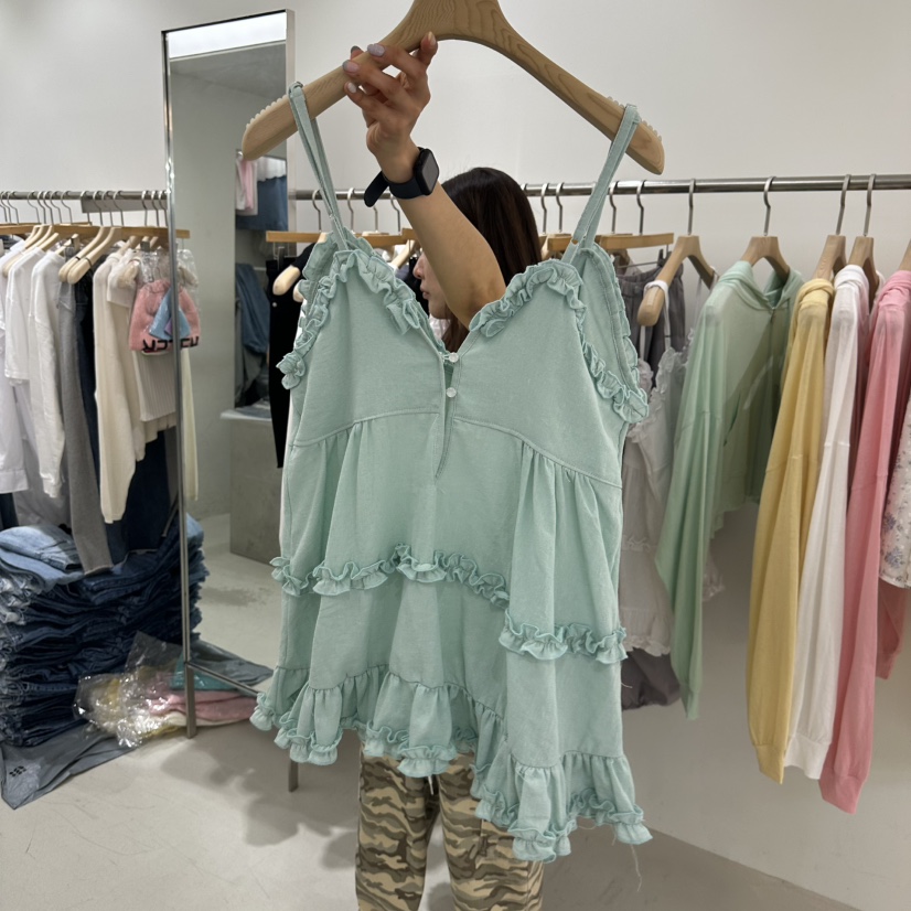 REPELLER韓國直郵女士新品26春夏吊帶背心不含內搭荷葉邊亞麻REPELLER吊帶/背心圖色3