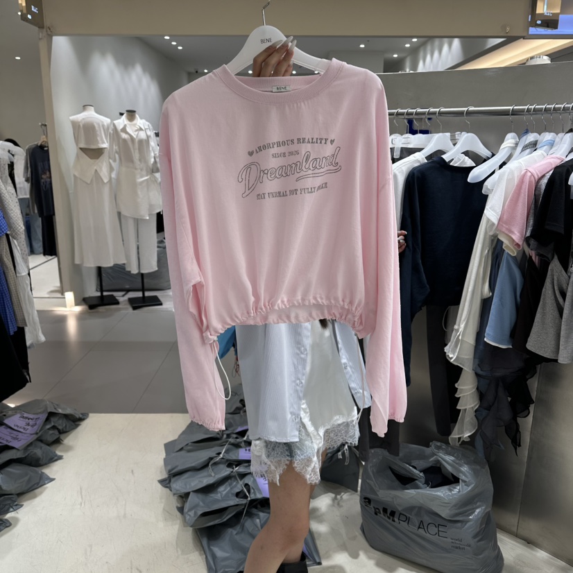 BENE韓國代購女士新品休閑熱賣人氣推薦時尚26春夏長袖T恤亞麻BENE長袖T恤圖色1