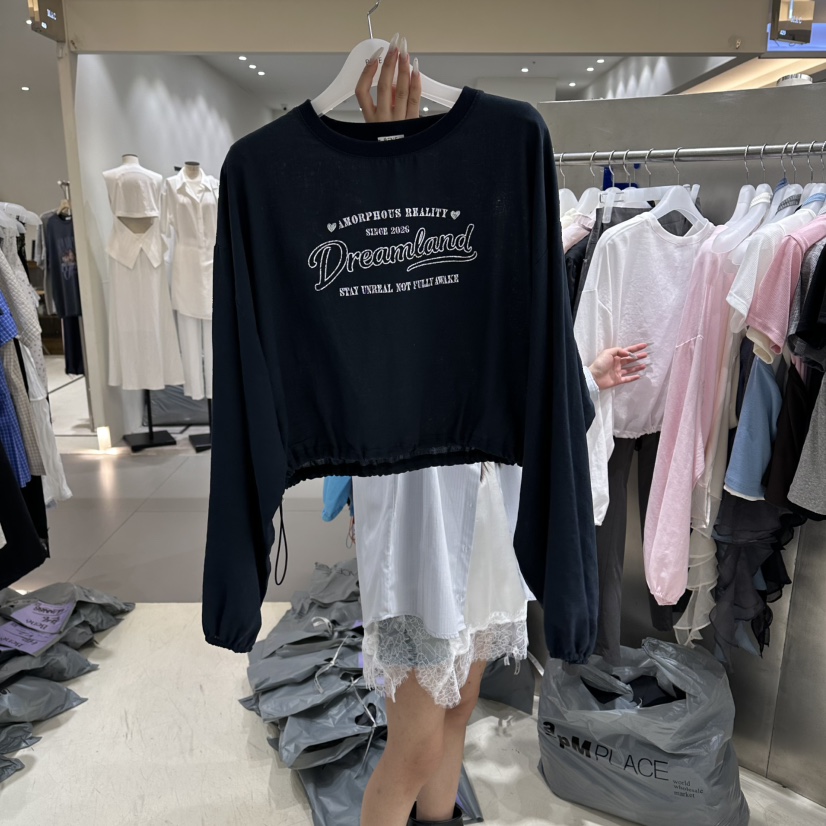 BENE韓國代購女士新品休閑熱賣人氣推薦時尚26春夏長袖T恤亞麻BENE長袖T恤圖色3深藍色